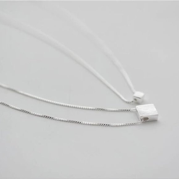 925 Sterling Silver Double Layer Square Necklace - Picture 6 of 7